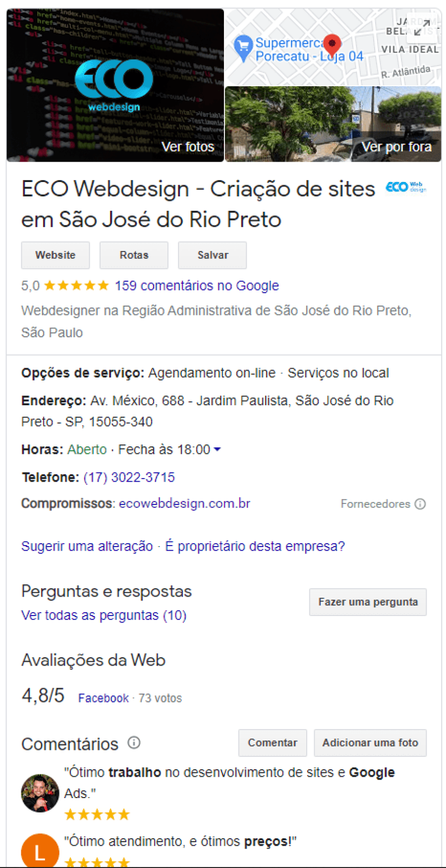 Imagem Empresa com Avaliação 5 Estrelas no Google